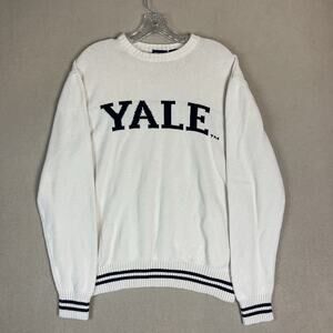 YALE Sweater Mens M White Knit Long Sleeve Crew Neck Yale University Logo